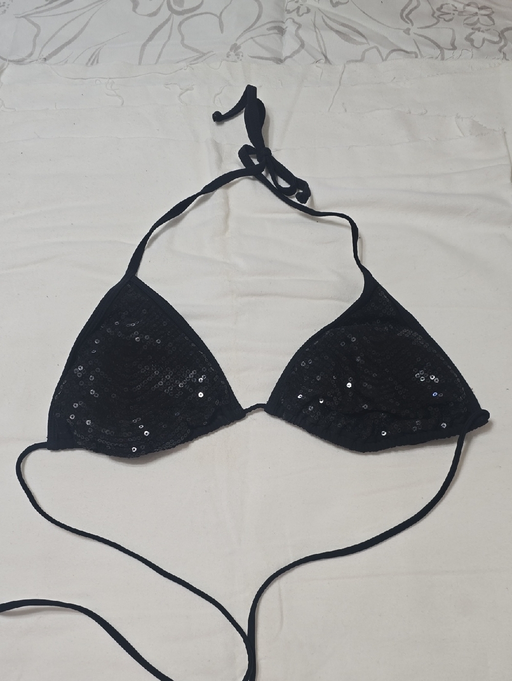 Xhilaration Black Sequin Bikini Triangle Top
